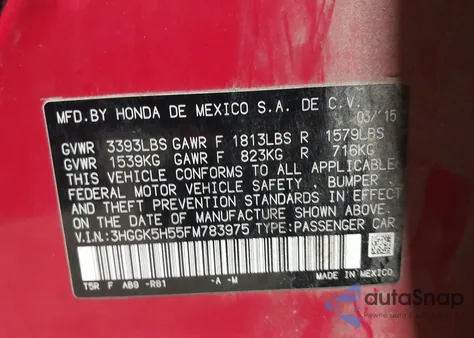 2015 Honda Fit Lx z USA, uszkodzony, nr VIN 3HGGK5H55FM783975